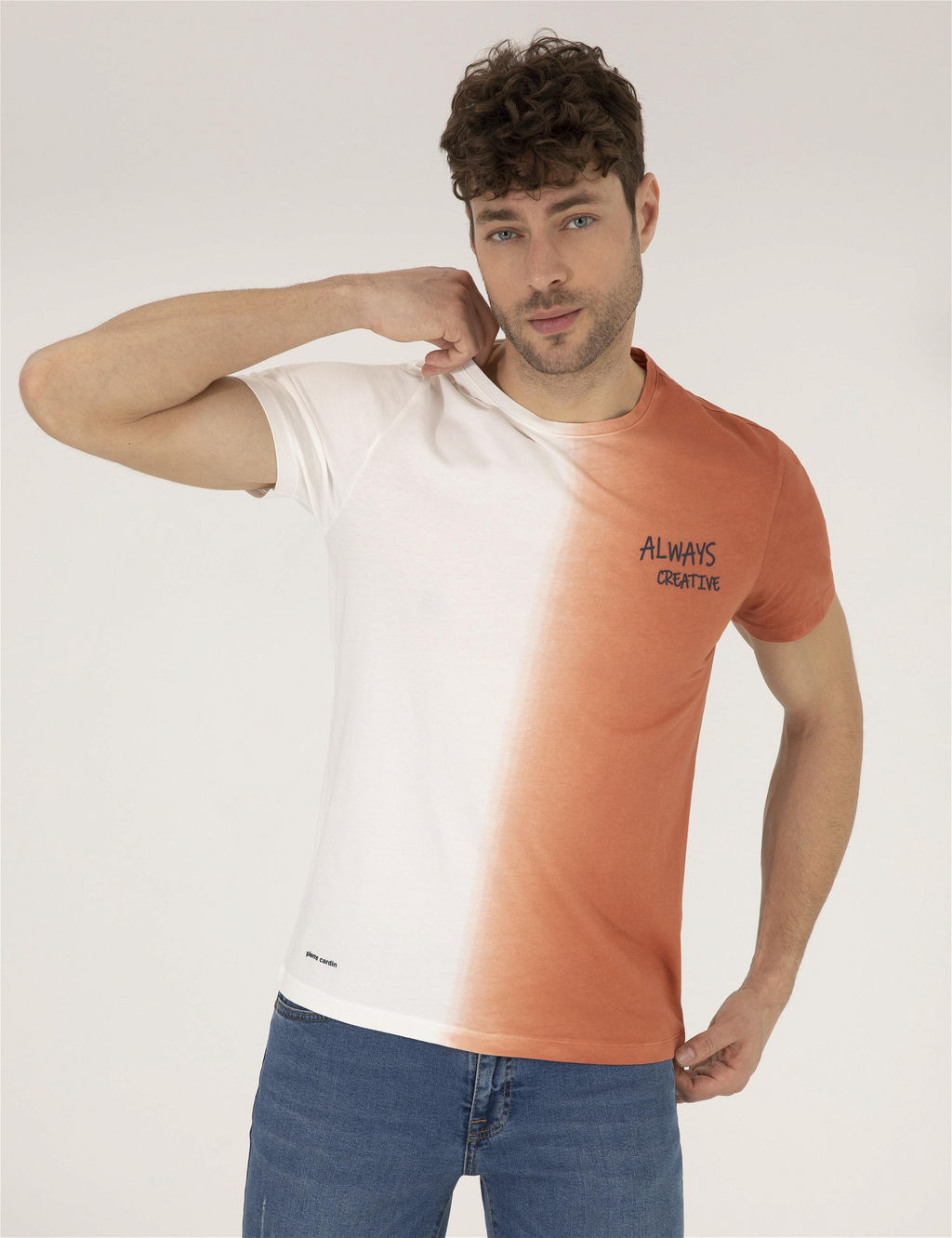 Kahverengi Slim Fit Degrade Ge_i_li Bisiklet Yaka Ti__rt