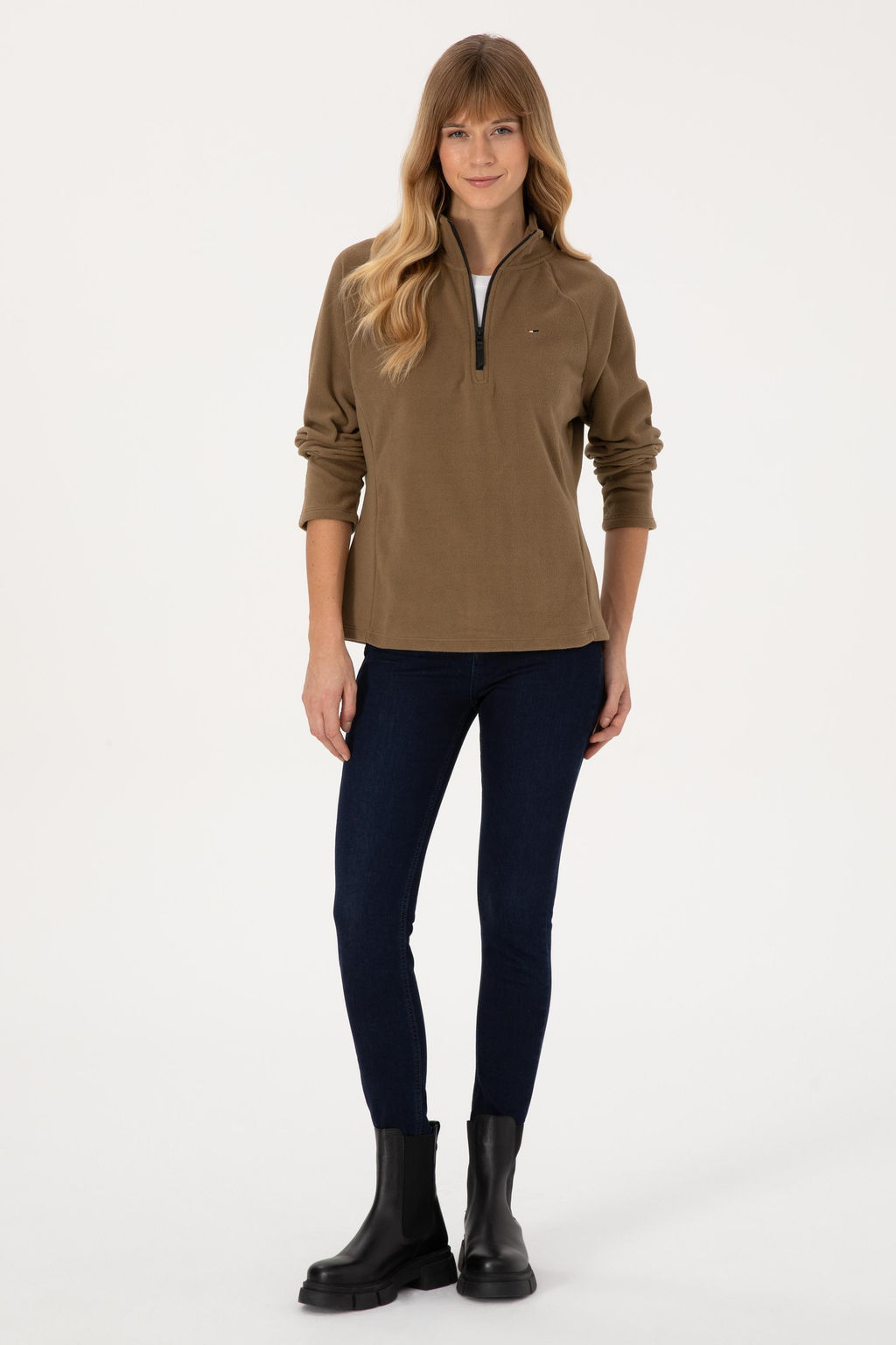 Kad_n A__k Haki Fermuarl_ Dik Yaka Polar Sweatshirt - U.s. polo assn фото 4