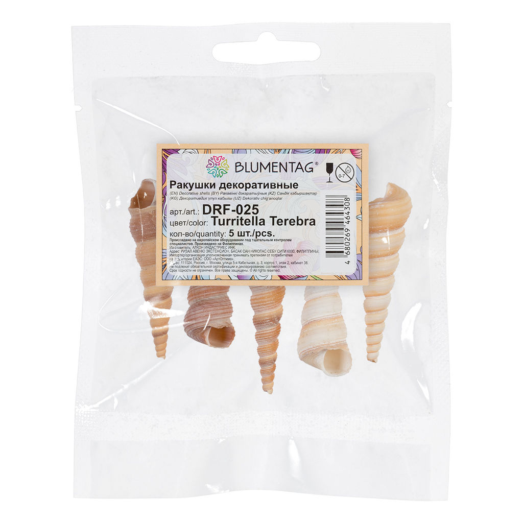 Blumentag / Zlatka DRF-025 Ракушки морские 5 шт. 10.1 см Turritella Terebra