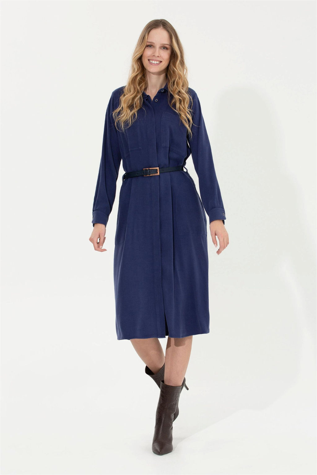 Женское синее тканое платье Неожиданная скидка в корзине - U.s. polo assn фото 2