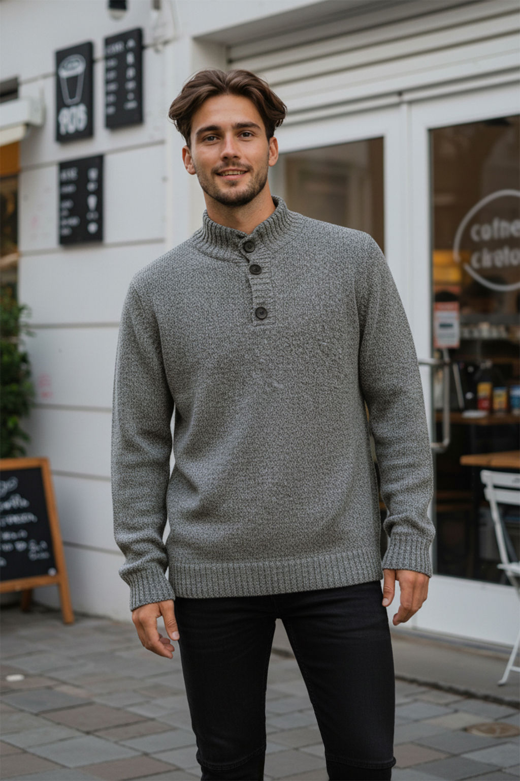 TRENDYOL MAN Vizon Casual Slim Fit Yunlu Yar?m Bal?kc? Dugmeli Triko Kazak TMNAW21KZ0394 - Trendyolmilla фото 35