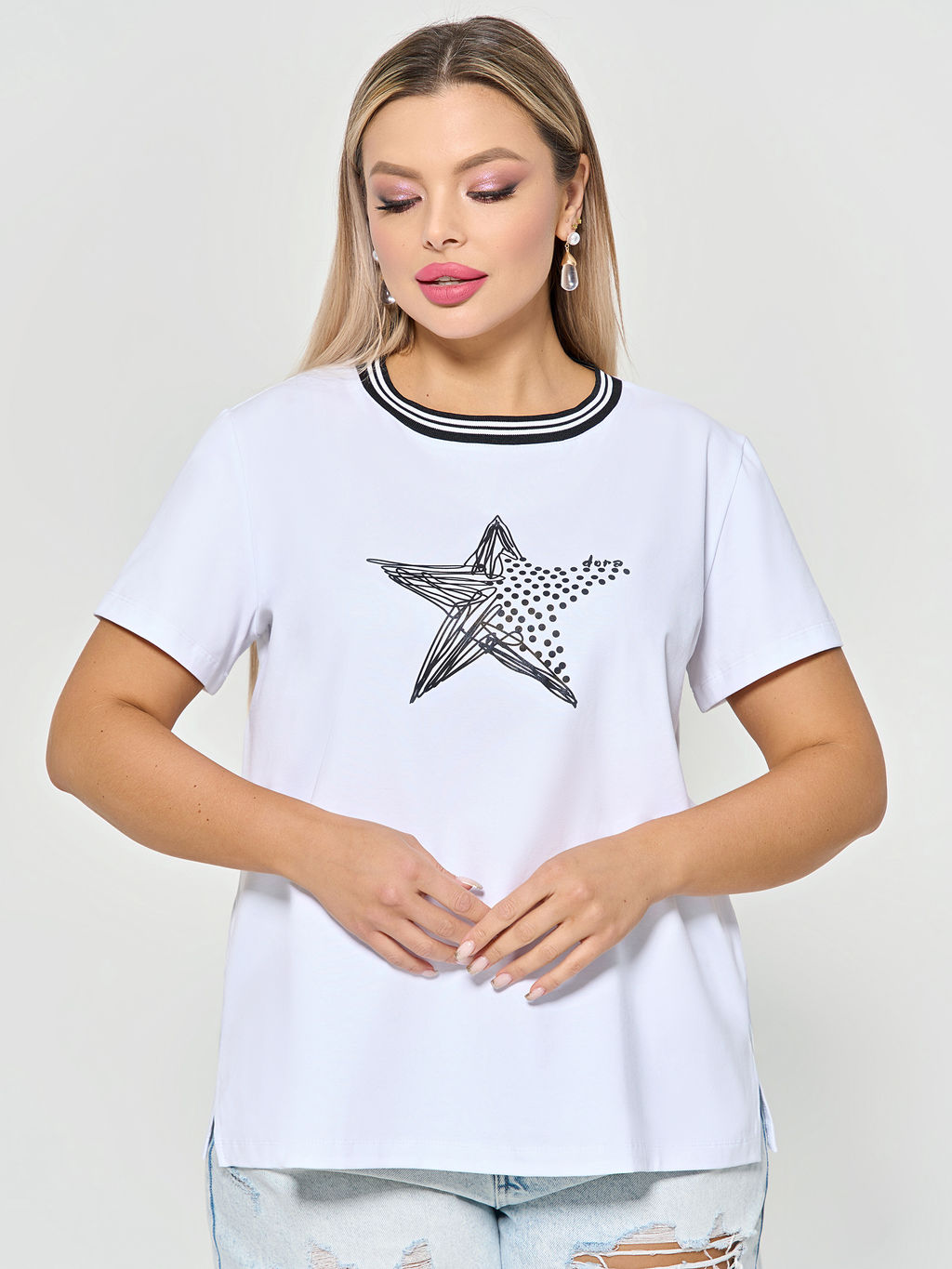 Футболка 0086-2 белый/звезда - Dora фото 157