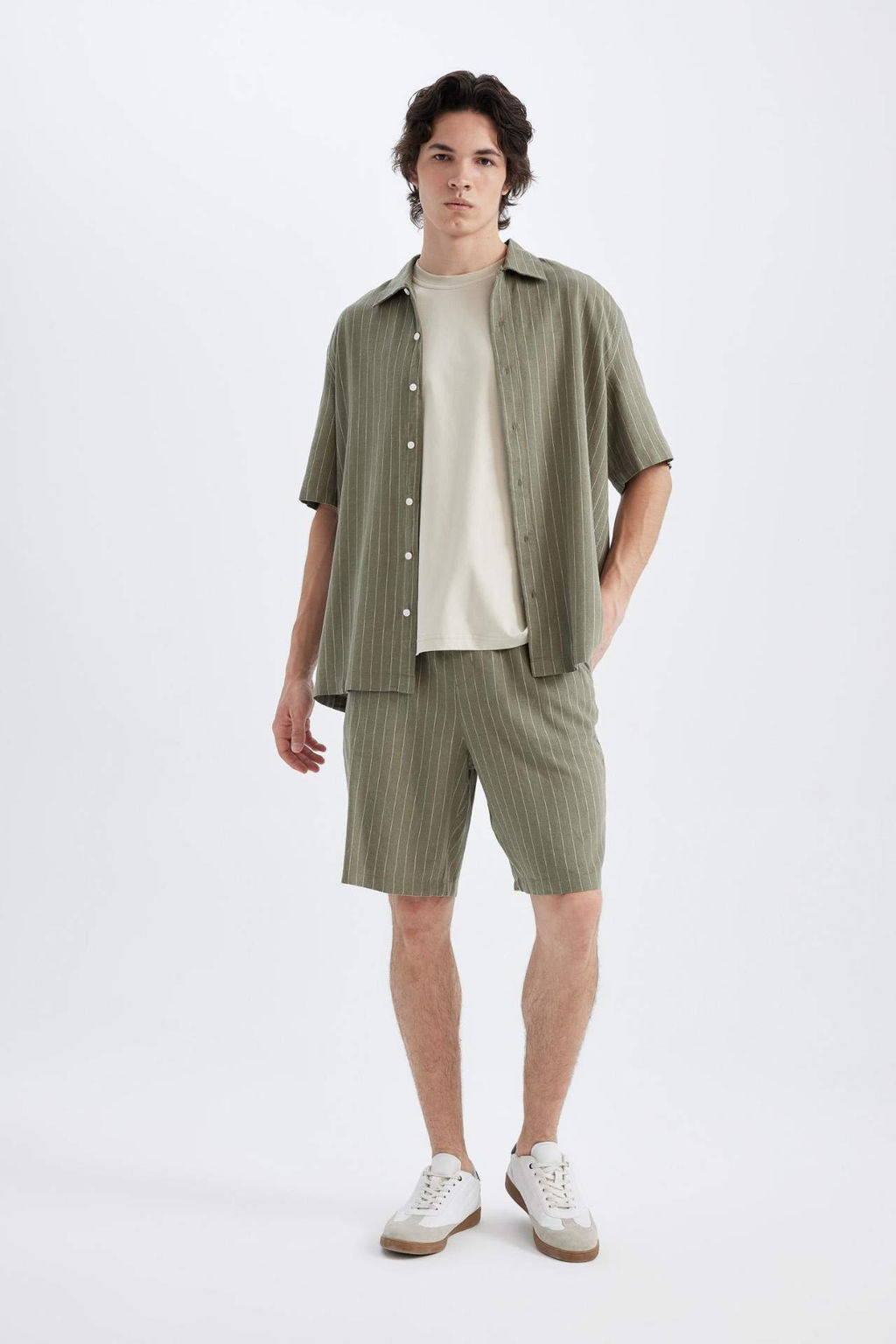 Relax Fit Keten Kar?s?ml? Bermuda Sort - Defacto фото 2