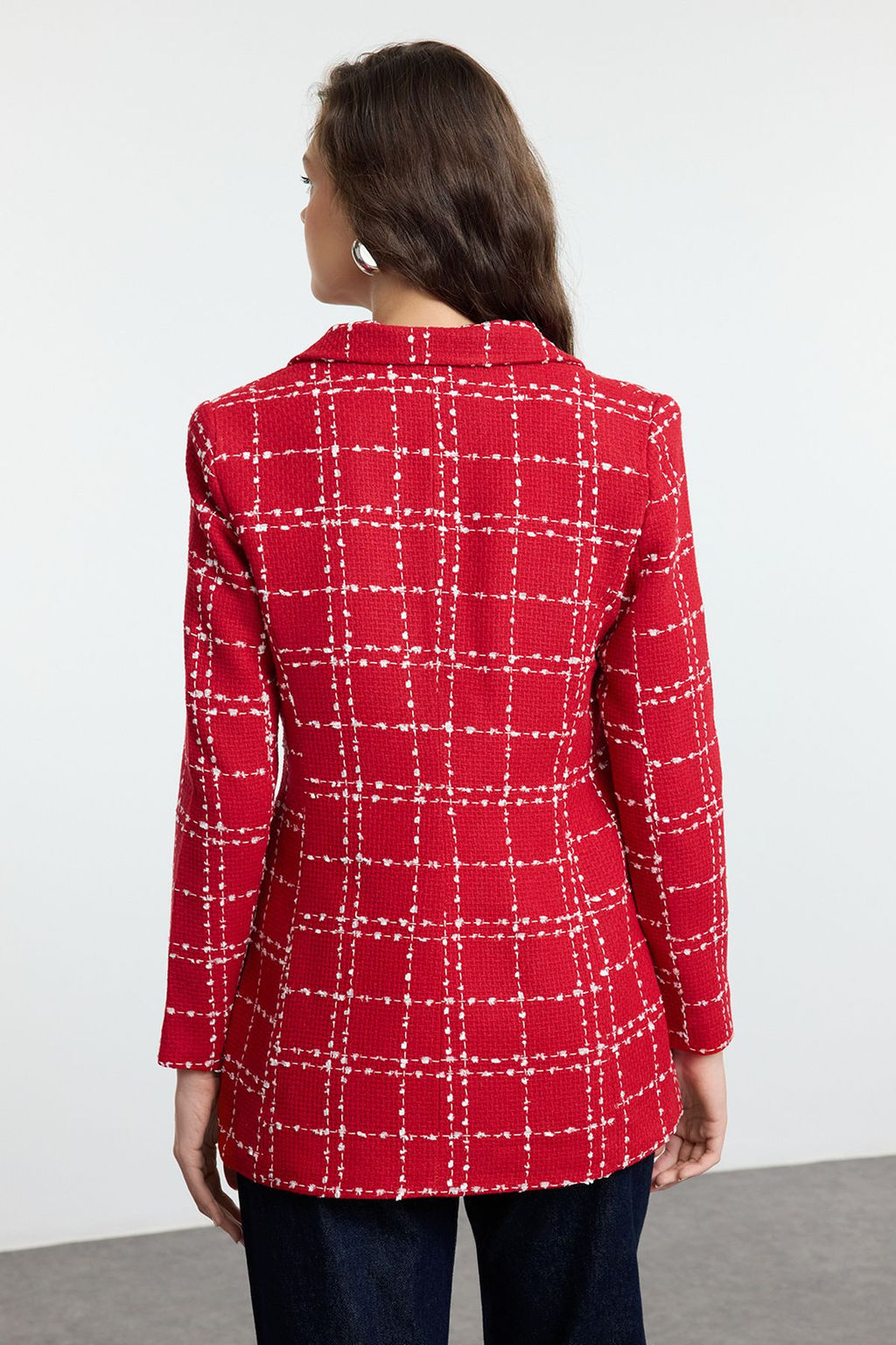 K?rm?z? Oversize Dokuma Ekose Blazer Ceket TWOAW21CE0105