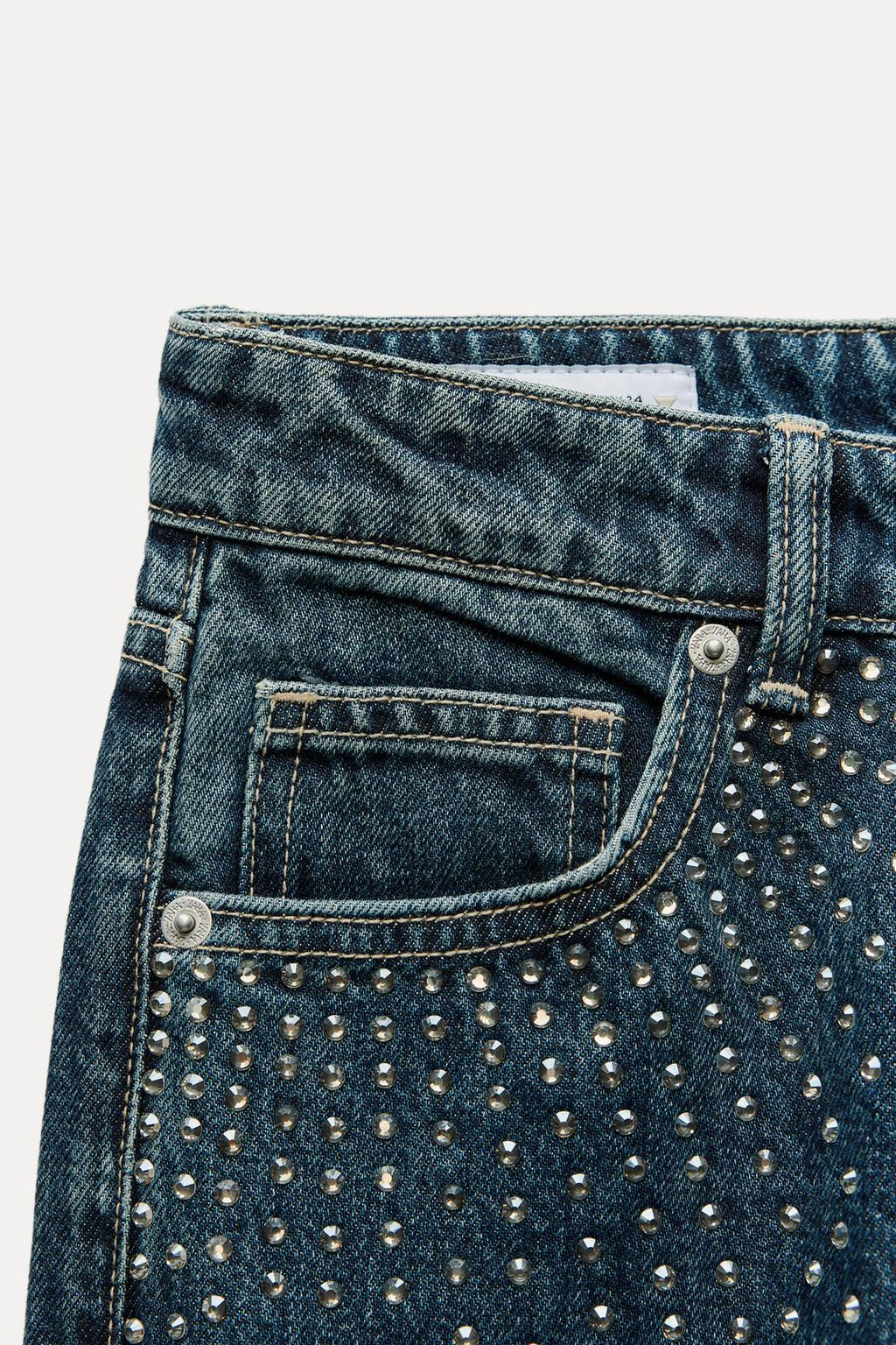TRF RELAXED OVERSIZE RHINESTONE MID-WAIST JEANS - Zara фото 9
