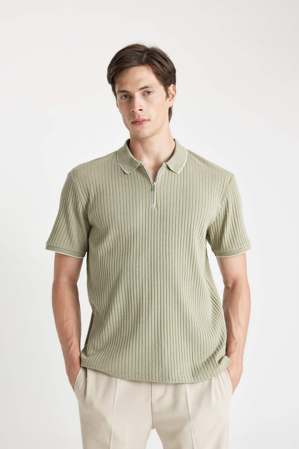 Slim Fit Fermuarl? K?sa Kollu Polo Tisort - Defacto фото 9