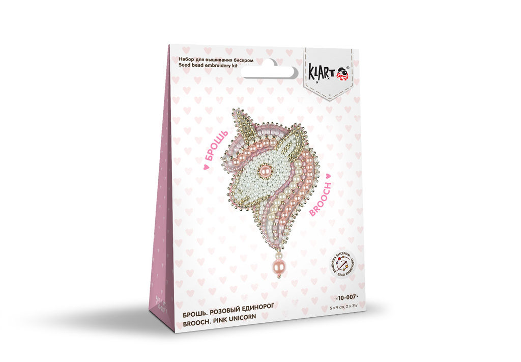 Klart набор для вышивания 10-007 Брошь. Розовый единорог 5 х 9 см