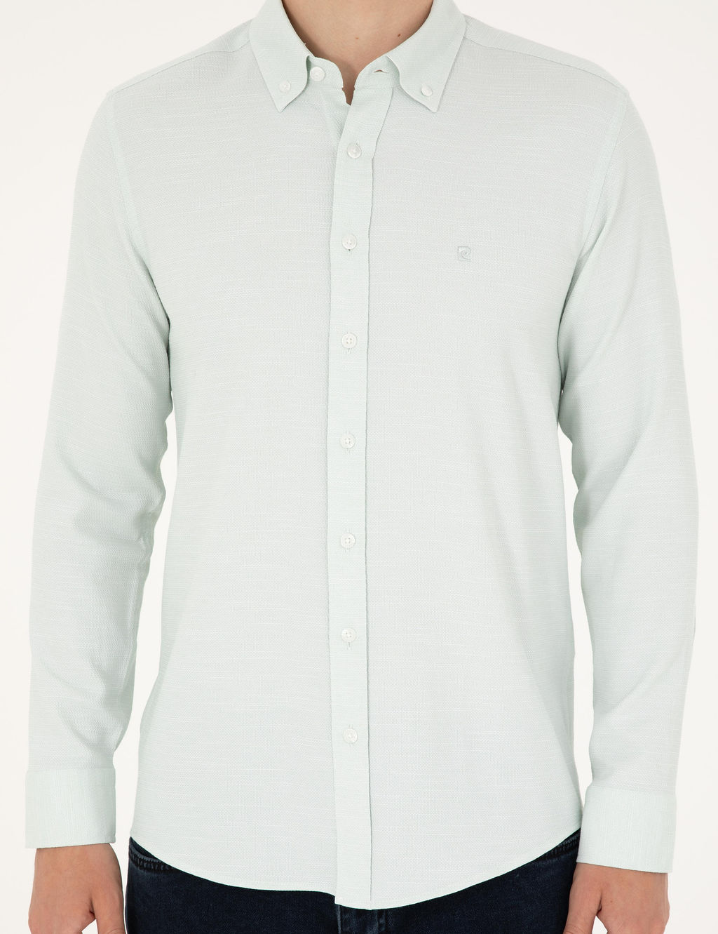 Рубашка Slim Fit зеленая с длинным рукавом