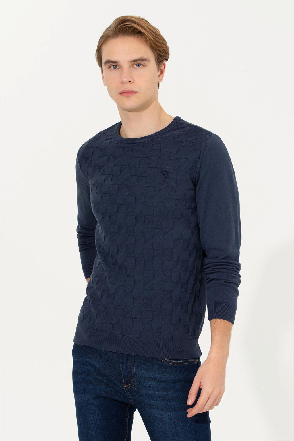 U. S. Polo Assn / Мужской темно-синий базовый свитер - U.s. polo assn фото 3