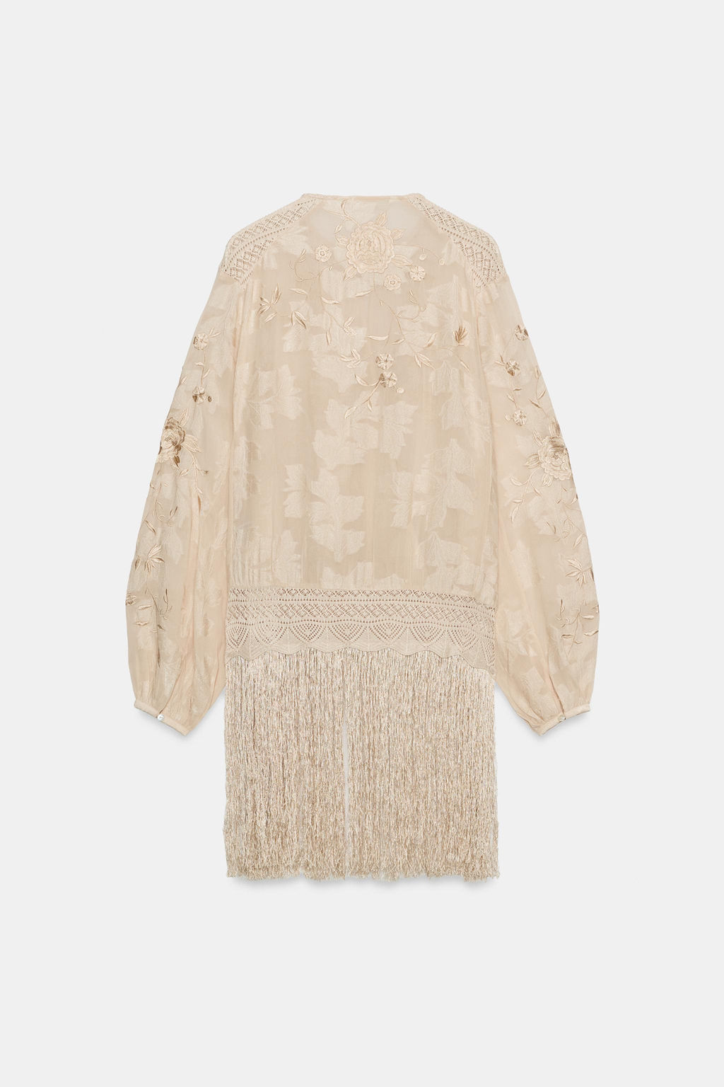 BLUSA BORDADOS FLECOS ZW COLLECTION / Crudo / Beige - Zara фото 9