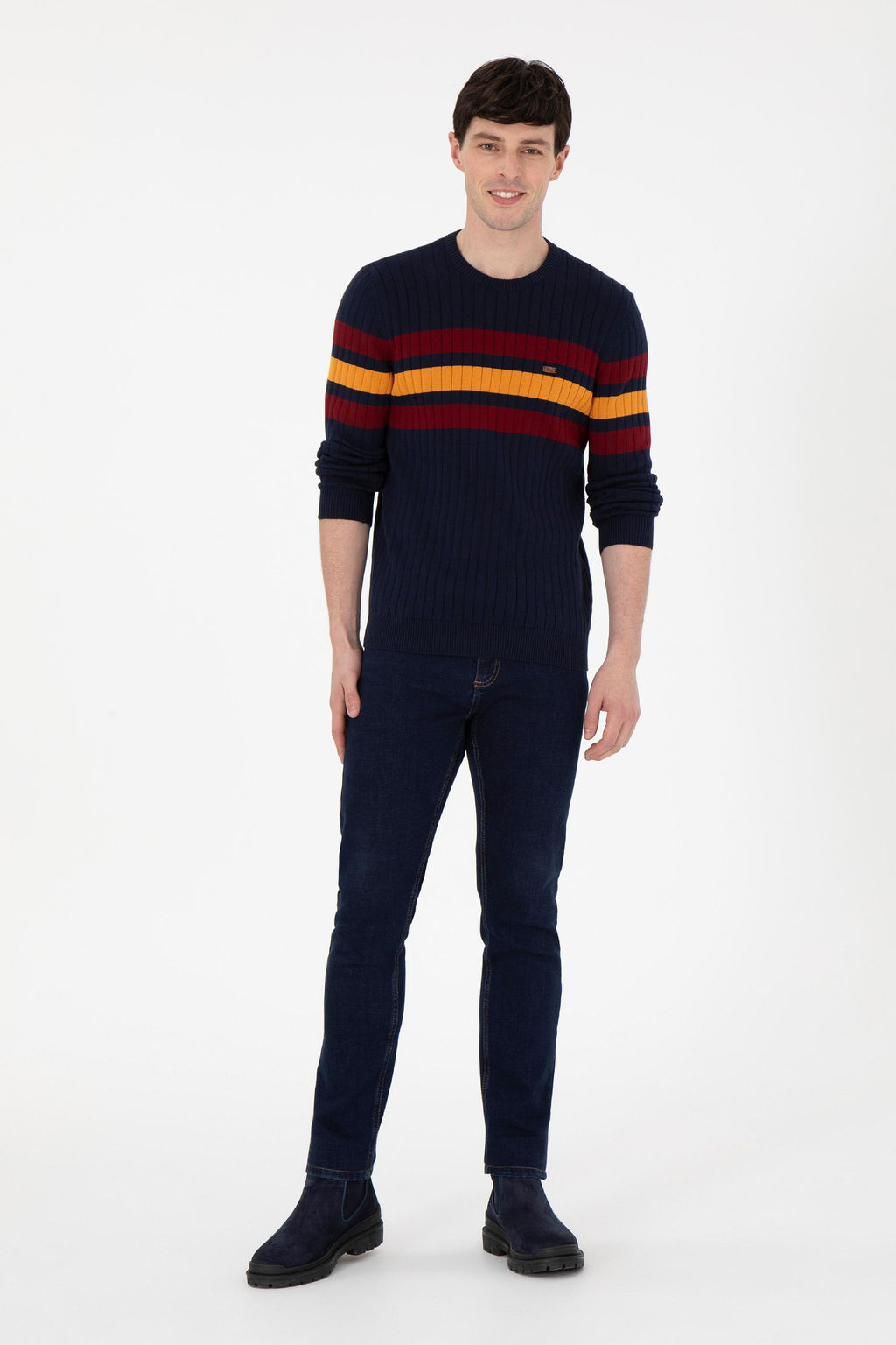 Джемпер Slim Fit темно-синий из хлопка