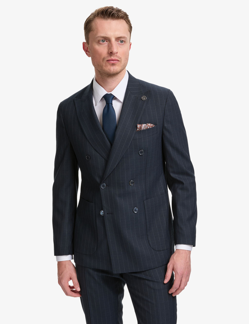 Lacivert Extra Slim Fit _izgili Kruvaze Tak_m Elbise
