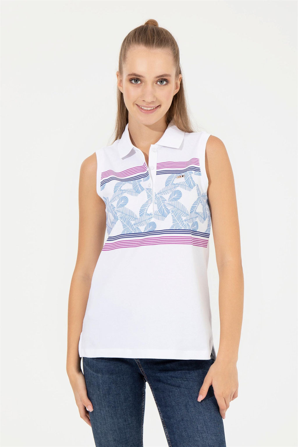 Женская фиолетовая футболка без рукавов с воротником-поло Неожиданная скидка в корзине - U.s. polo assn фото 4