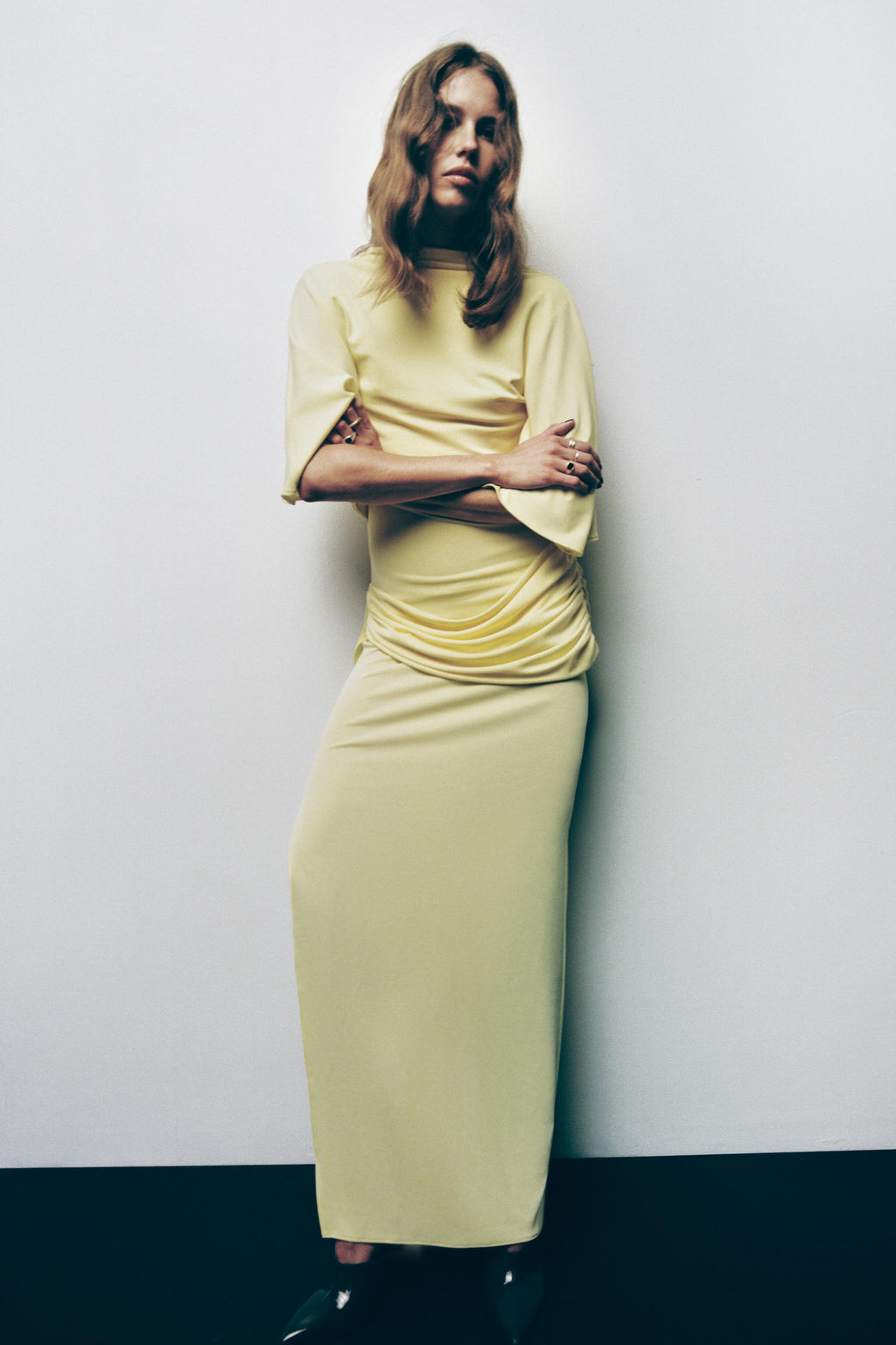 OPEN BACK CAPE LONG DRESS