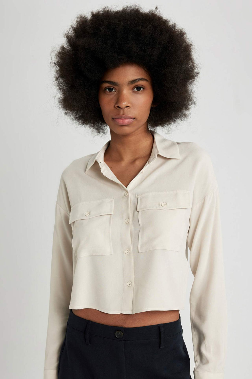 Regular Fit Uzun Kollu Crop Gomlek - Defacto фото 2