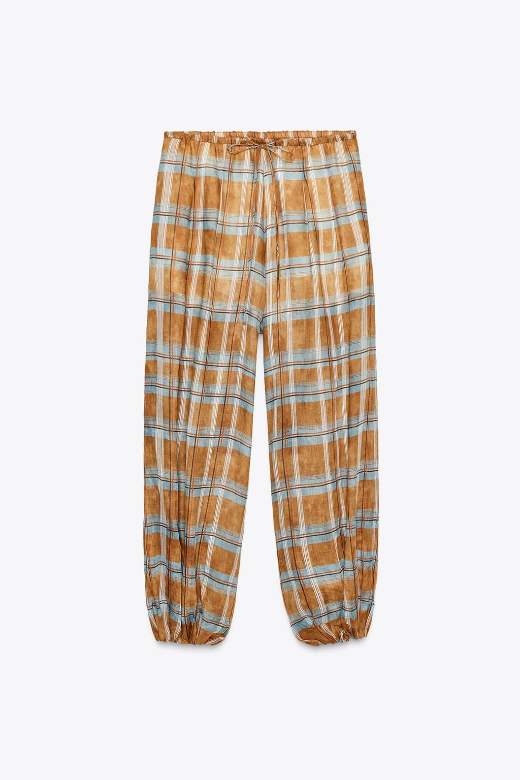 ZW COLLECTION RAMIE CHECK BALLOON TROUSERS - Zara фото 7