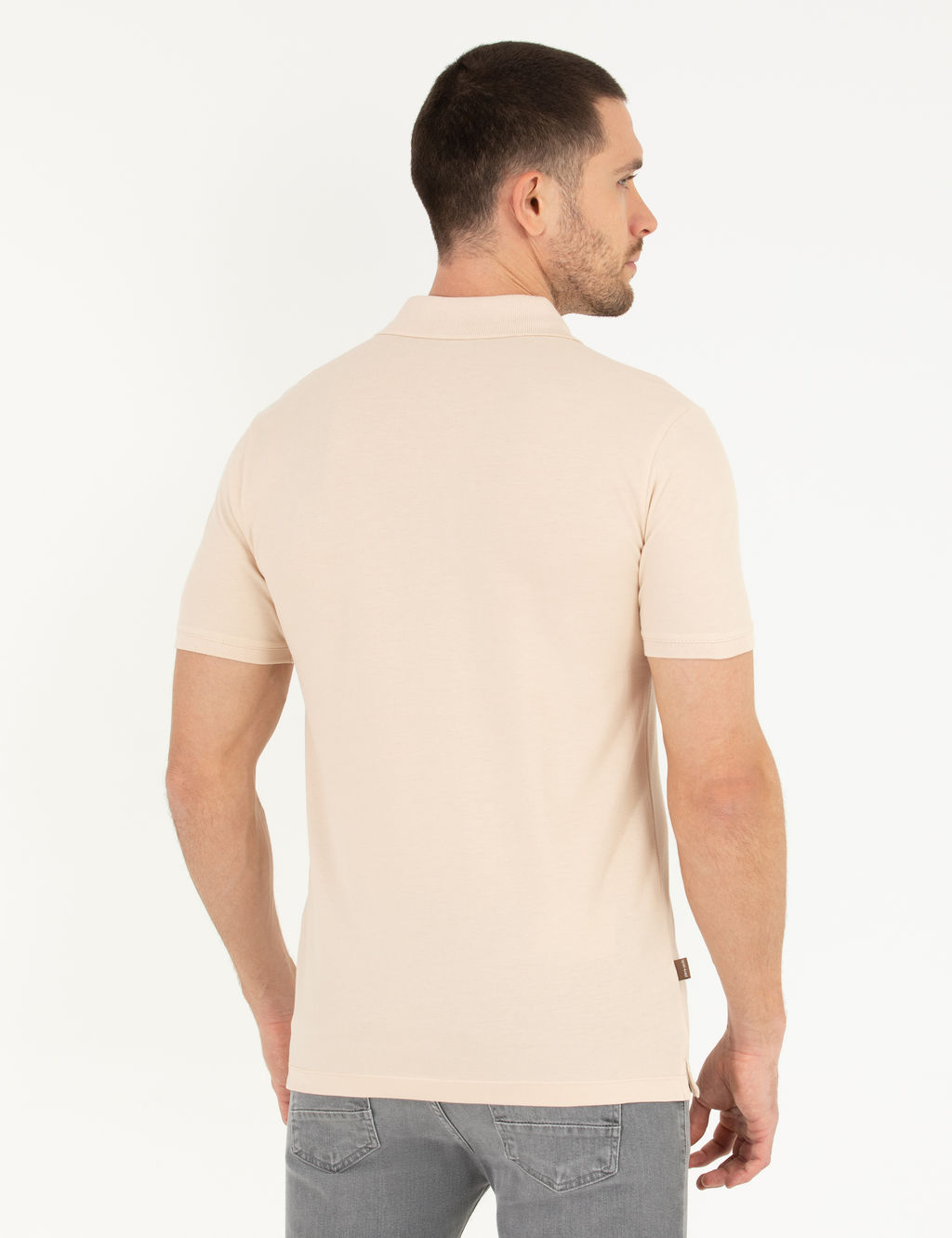Bej Slim Fit Polo Yaka Basic Ti__rt