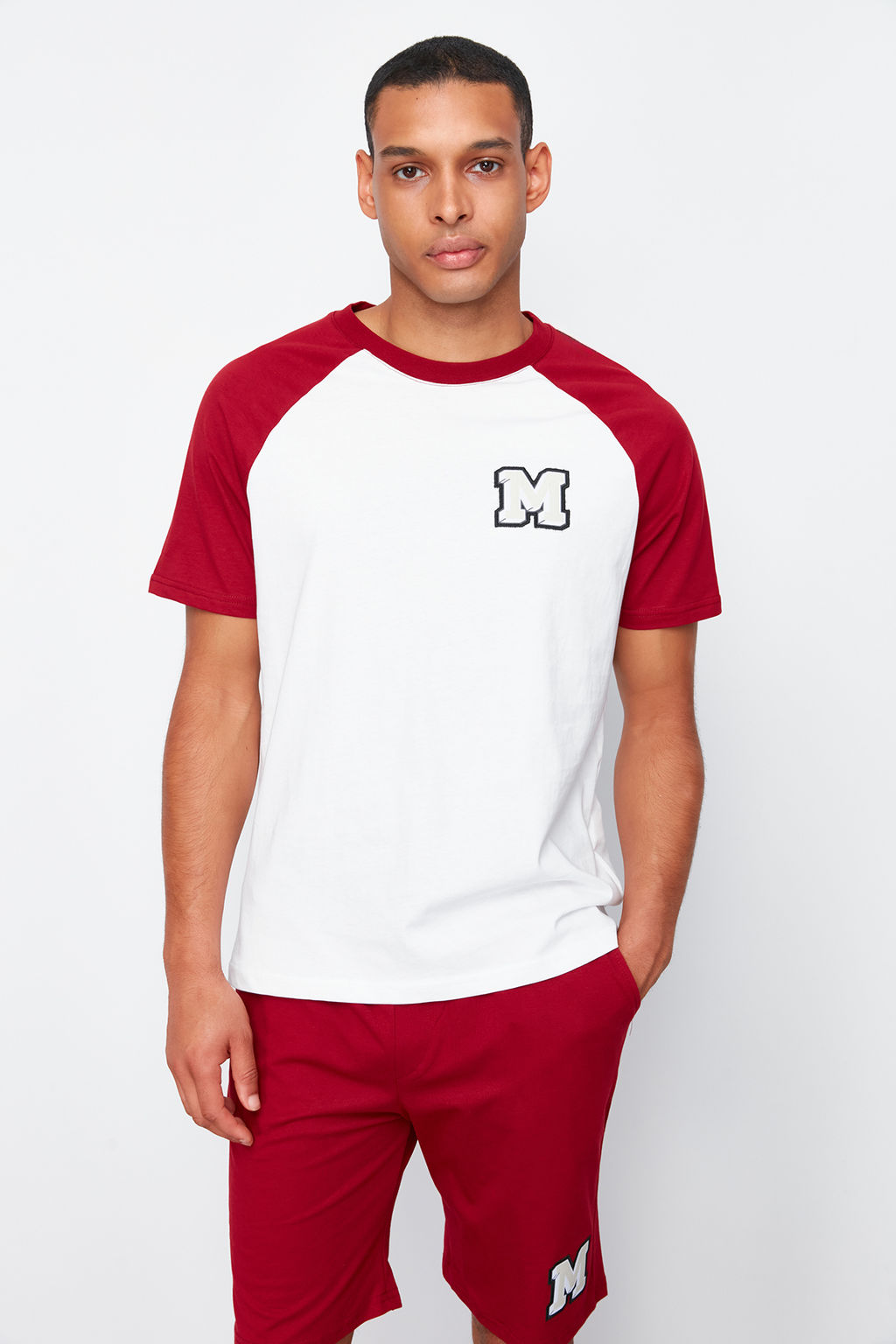 TRENDYOL MAN Bordo Ekru Nak?sl? Reglan Kol Orme Sortlu Pijama Tak?m? TMNSS24PT00007 - Trendyolmilla фото 2