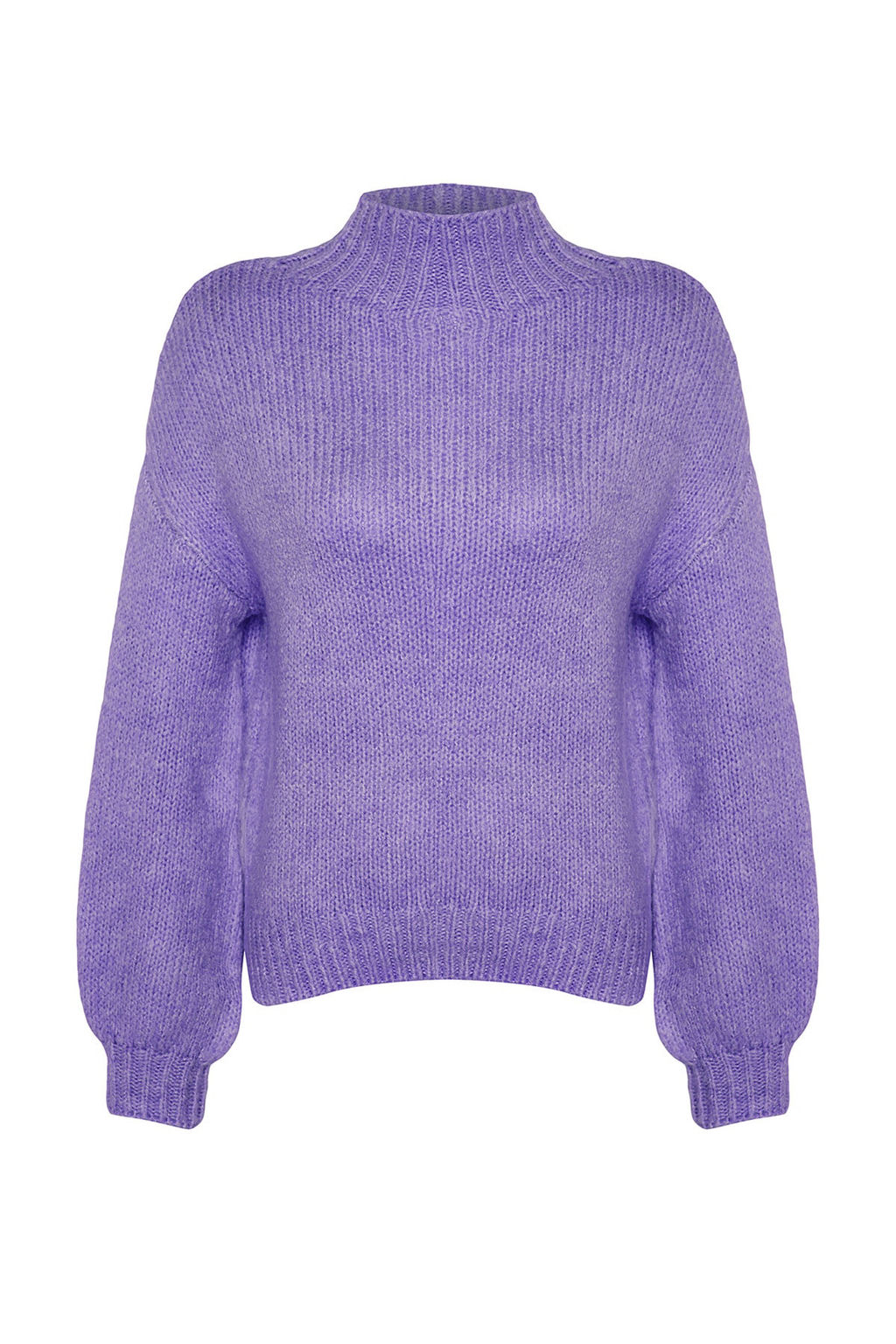 Mor Yumusak Dokulu Kal?n Bisiklet Yaka Triko Kazak TWOAW24KZ00290