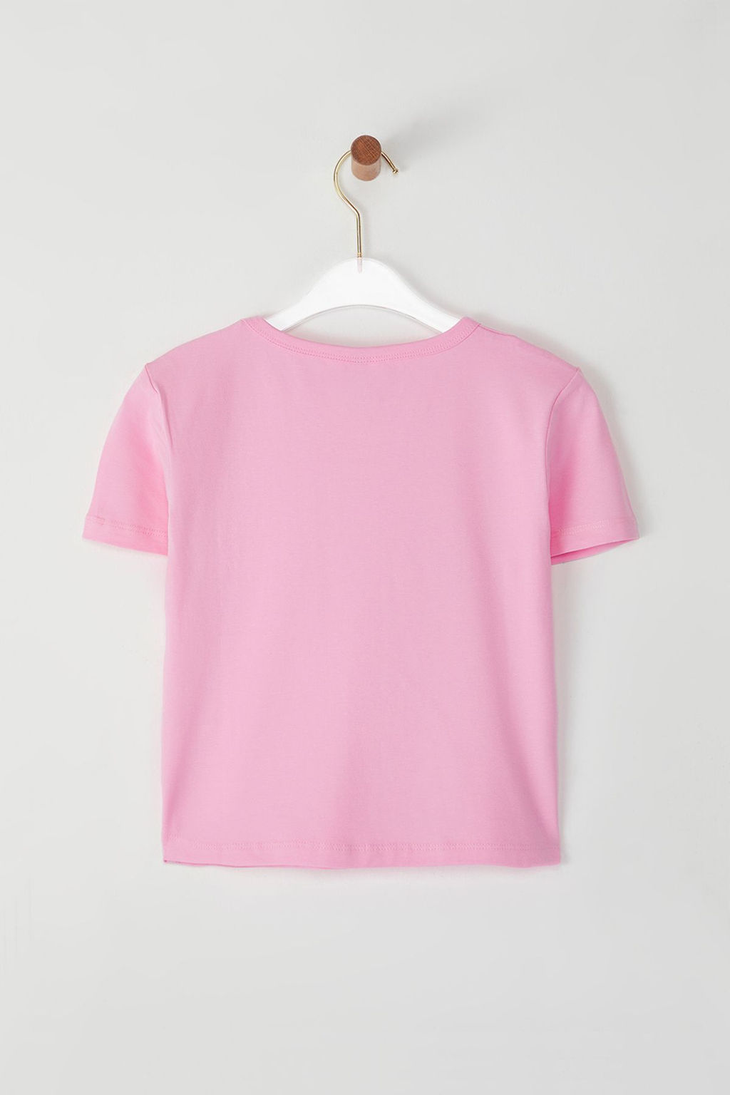 Pembe Fitted/Vucuda Oturan Slogan Bask?l? Fiyonklu Orme T-Shirt TWOSS25TS00082