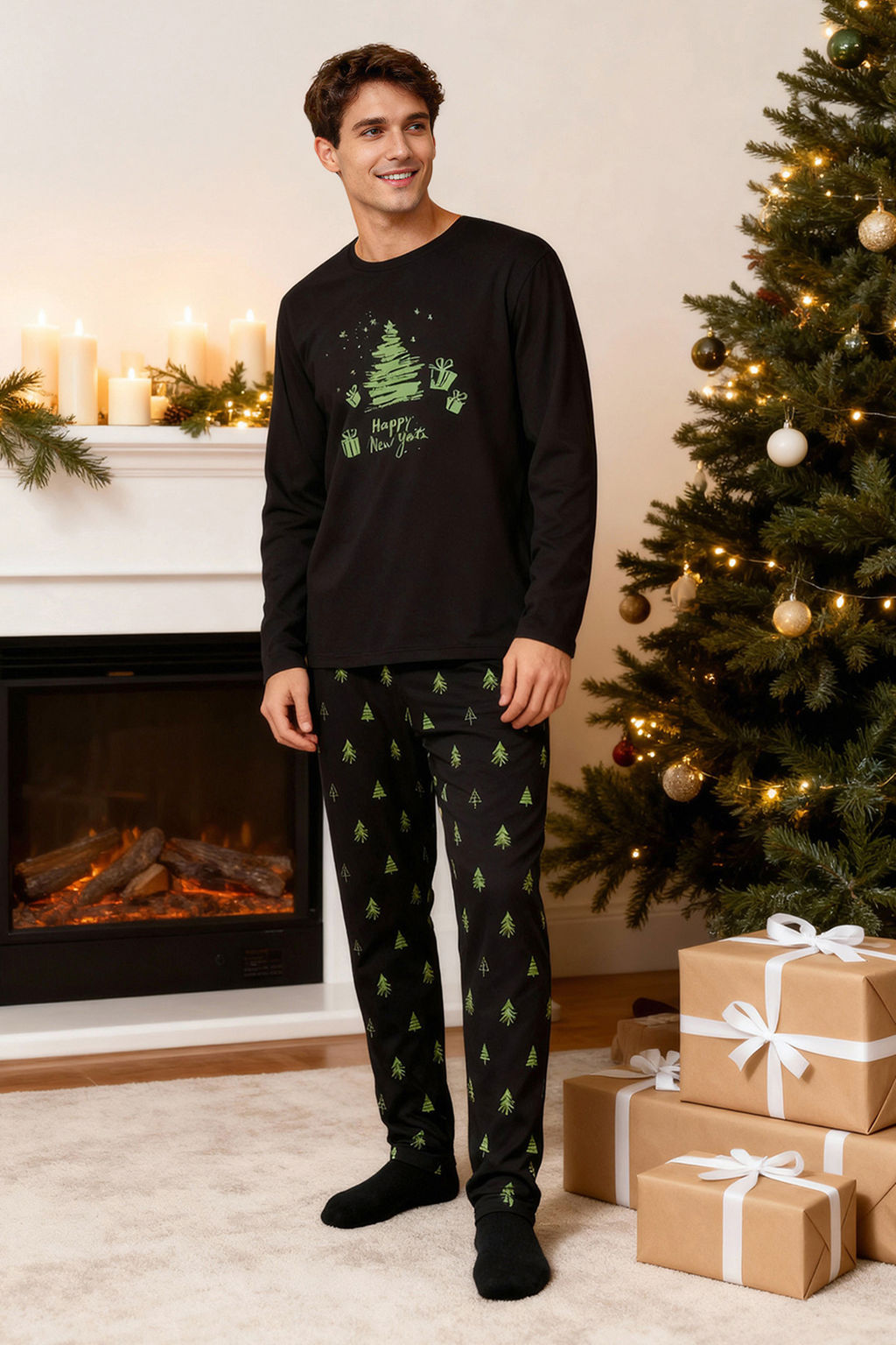 TRENDYOL MAN Erkek Siyah Regular Fit Orme %100 Pamuk Pijama Tak?m? TMNAW24PT00021 - Trendyolmilla фото 9