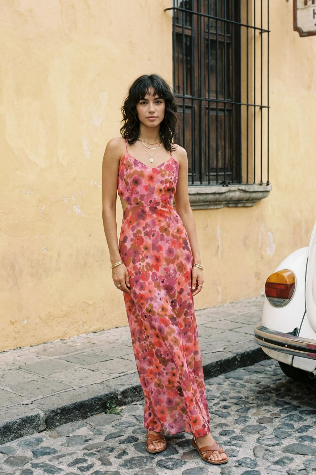 TRENDYOLMILLA Cok Renkli A Kesim Astarl? Pencere/Cut Out Detayl? Cicek Desenli Maxi Dokuma Elbise TWOSS20EL1270  фото 29