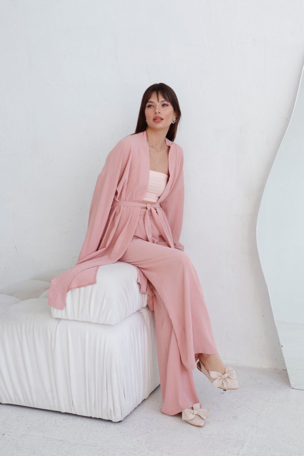 9164 Костюм из кимоно и брюк-палаццо пудровый - Martichelli фото 11