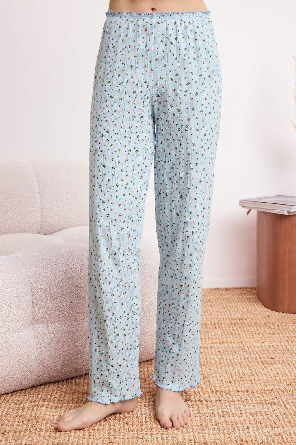 Kahverengi %100 Pamuklu Cicek Desenli Fitilli/Pointel Orme Pijama Tak?m? THMSS26PT00067 - Trendyolmilla фото 13