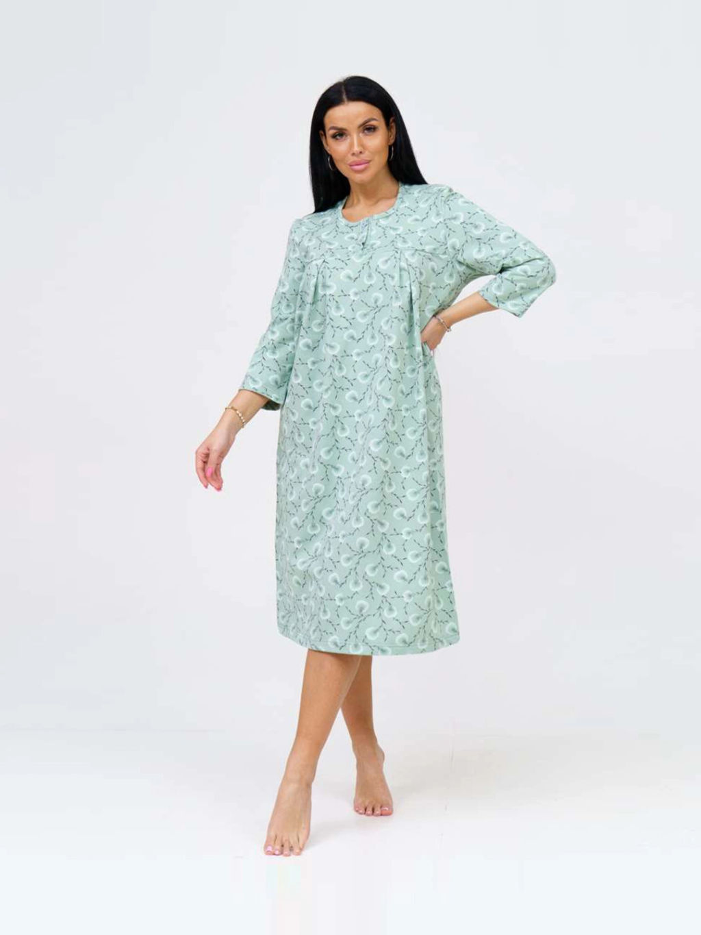 Ночная сорочка женская, цвет зеленый белый