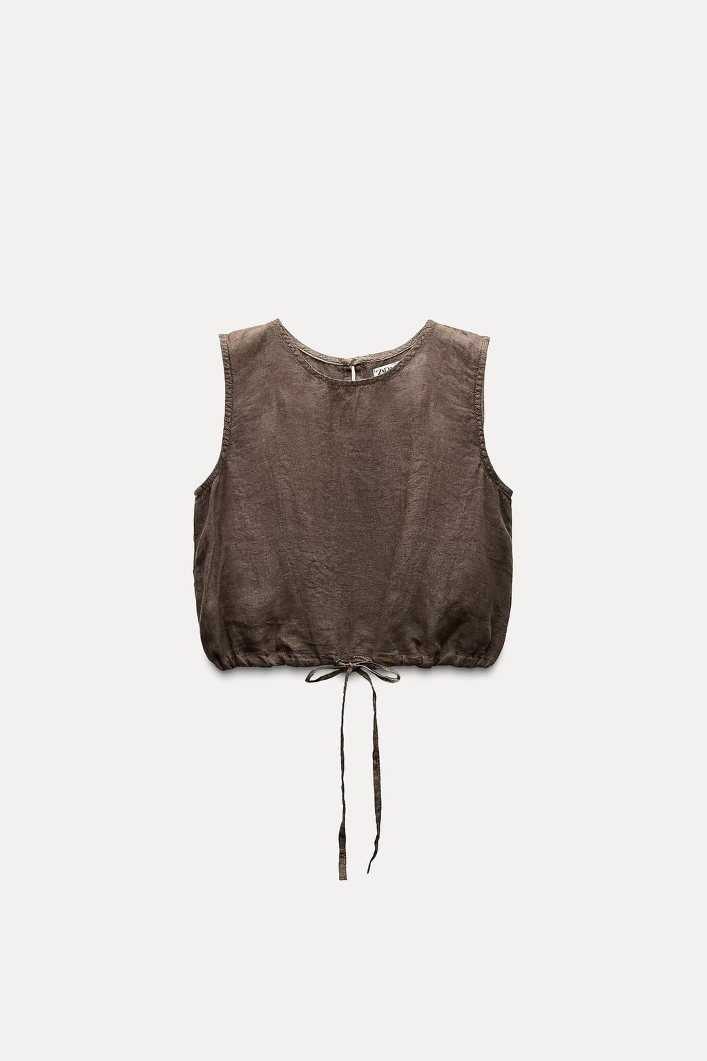 ZW COLLECTION 100% LINEN TOP WITH TIES - Zara фото 11