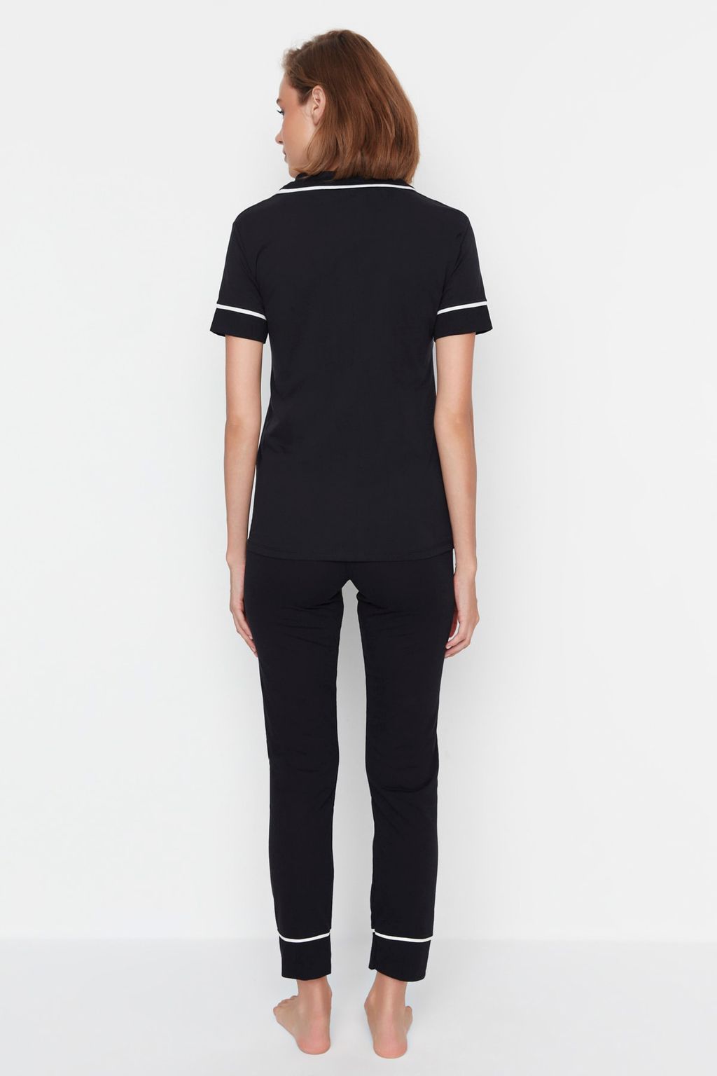 Trendyolmilla Siyah Pamuklu Yaka Kuzu Bask?l? Dar Kal?p Orme Pijama Tak?m? THMAW22PT0704 фото 12