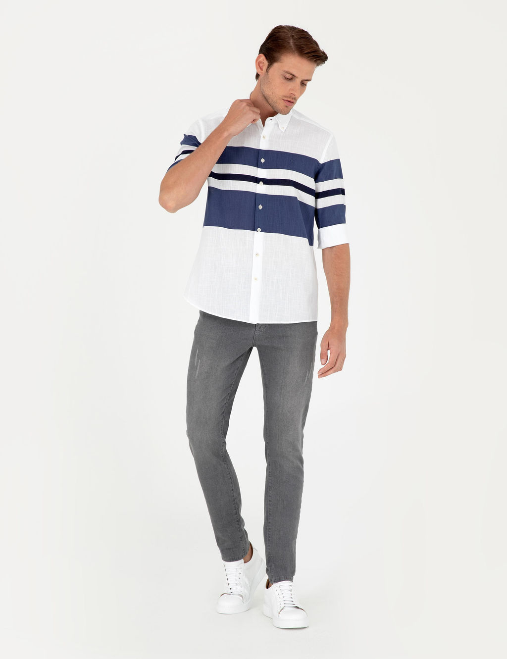 A__k Mavi Regular Fit Uzun Kollu G_mlek