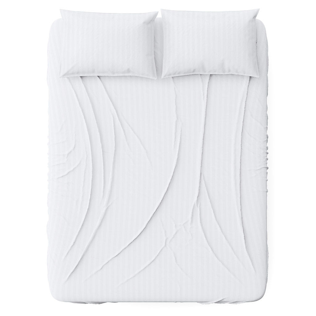 Простыня 2-х спальная на резинке "Облако" 140х200см, свесы 27см, страйп-сатин, полоса 1х1см 135г/м2, хлопок 100%, упаковка "классическая" ПВХ 28х41см, "Домашняя мода" (Россия)