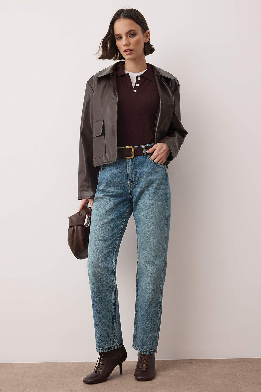 Ac?k Mavi Yuksek Bel Boru Paca Straight Duz Kesim Jeans TWOAW26JE00060 - Trendyolmilla фото 7