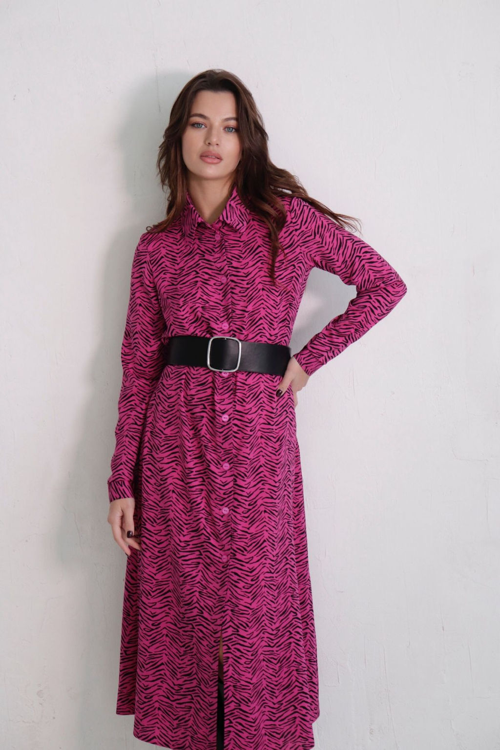 11051 Платье-рубашка удлинённое цикламеновое - Martichelli фото 6