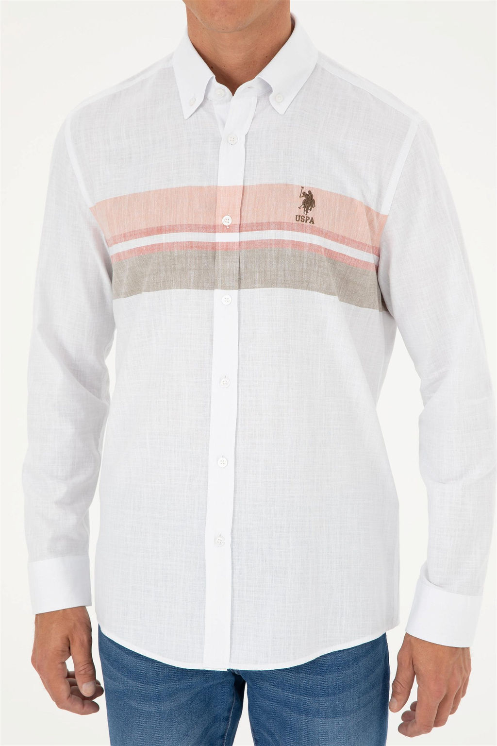 U. S. Polo Assn / Мужская рубашка цвета хаки с длинным рукавом - U.s. polo assn фото 6