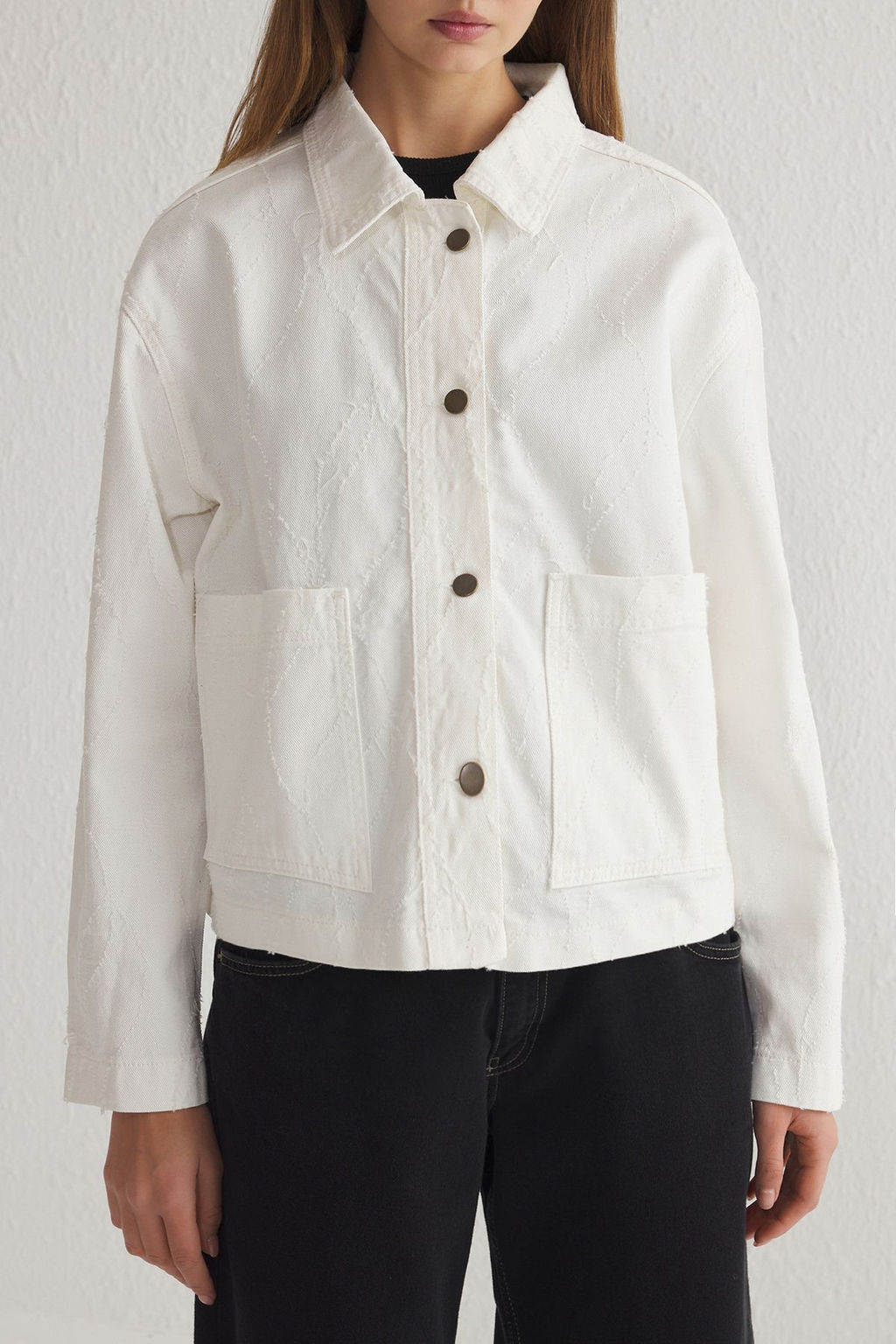 TRENDYOLMILLA Beyaz Oversize Desenli Ince Ceket Mont TWOSS25MO00016 фото 4