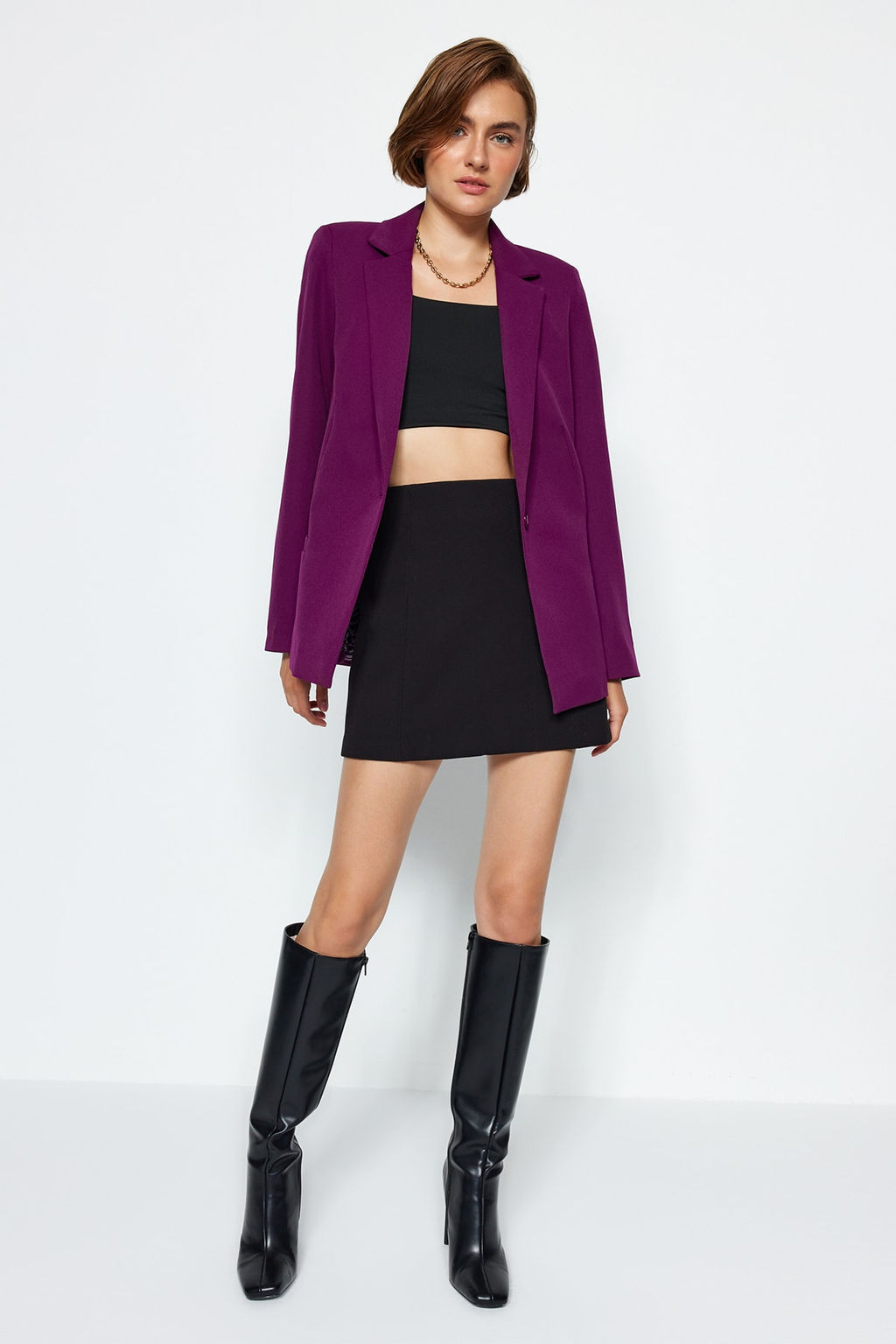 Koyu Mor Regular Astar Detayl? Dokuma Blazer Ceket TWOAW20CE0316