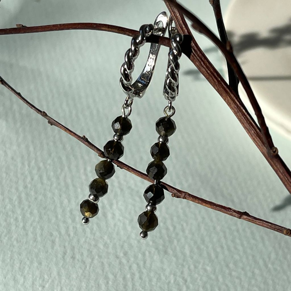 Серьги длинные из Обсидиана - Радуга самоцветов фото 3