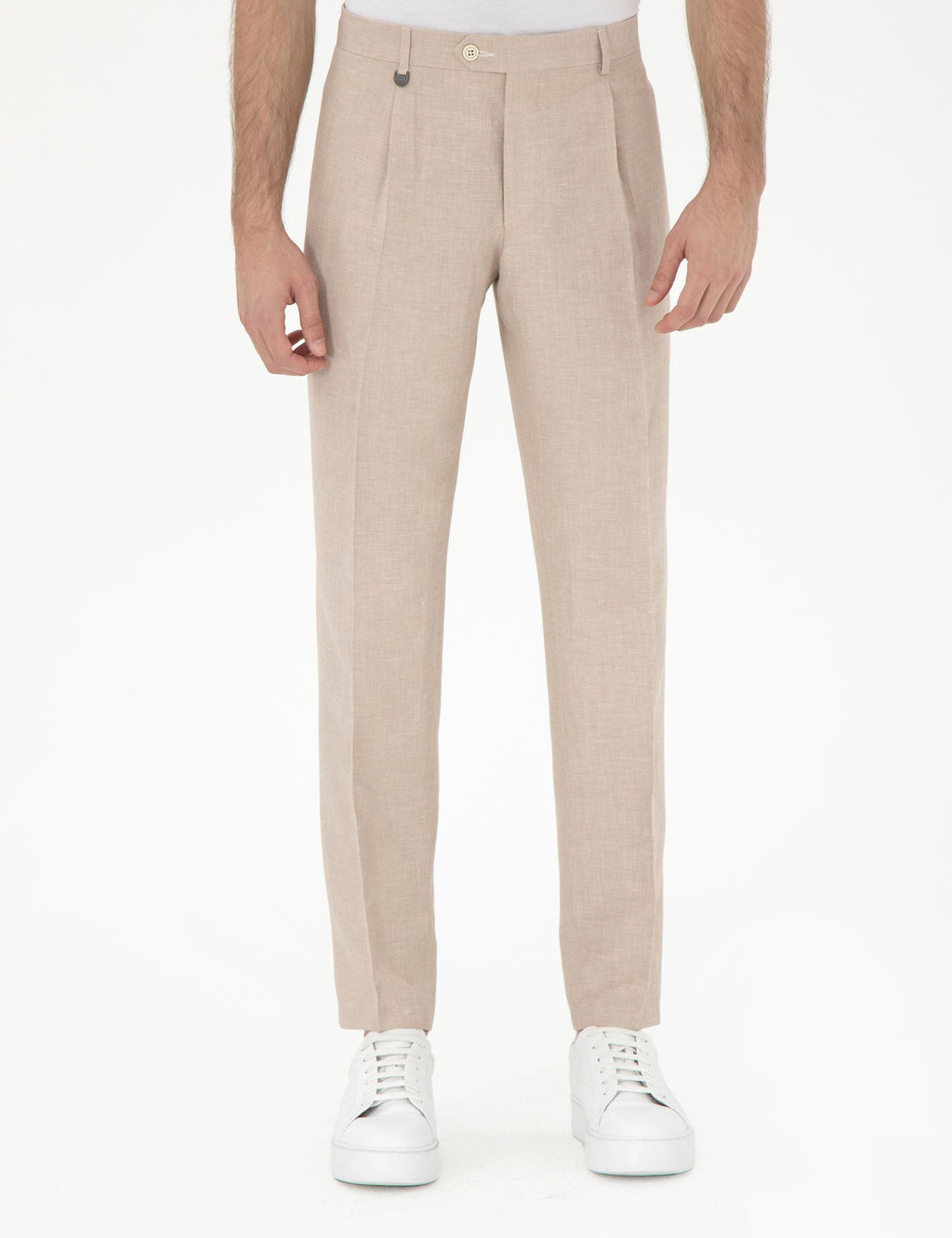 A__k Kahverengi Slim Fit Keten Kar___ml_ Pileli Pantolon