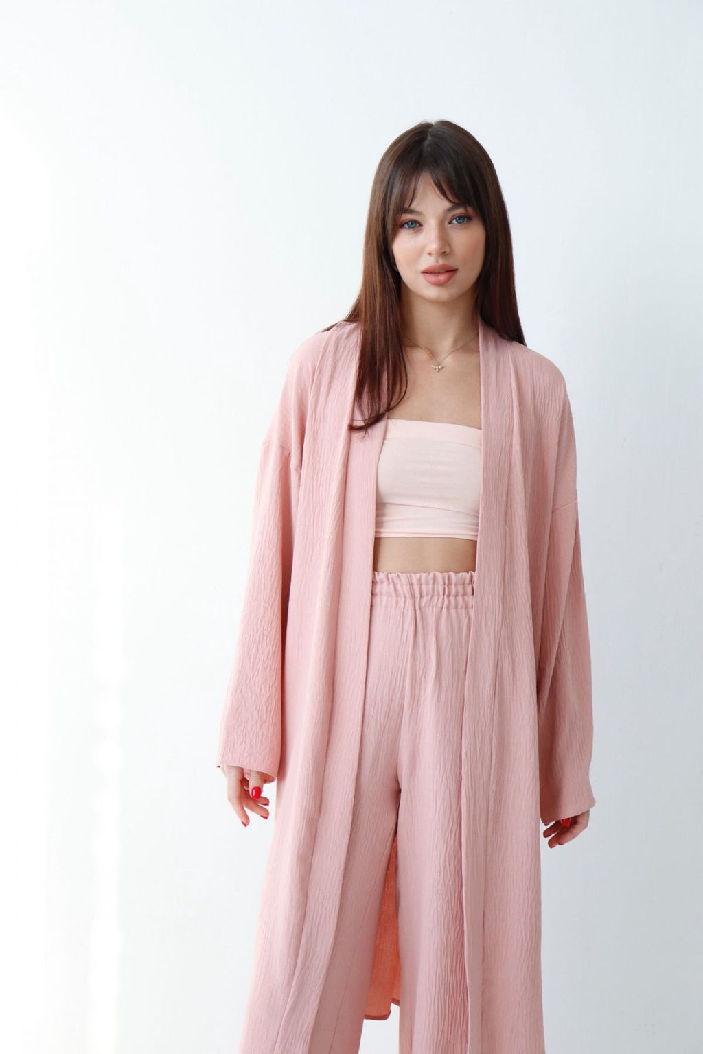 9164 Костюм из кимоно и брюк-палаццо пудровый - Martichelli фото 4