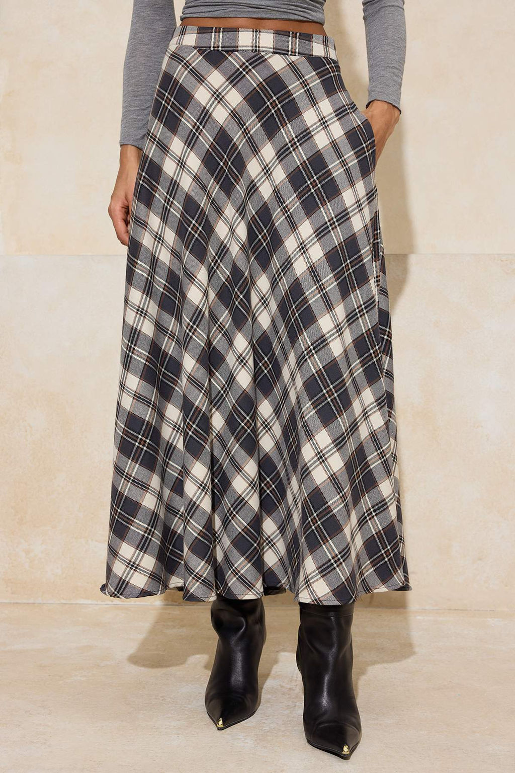 Lacivert Siyah Ekoseli Dokuma Uzun Maxi Etek TWOAW26ET00164 - Trendyolmilla фото 7