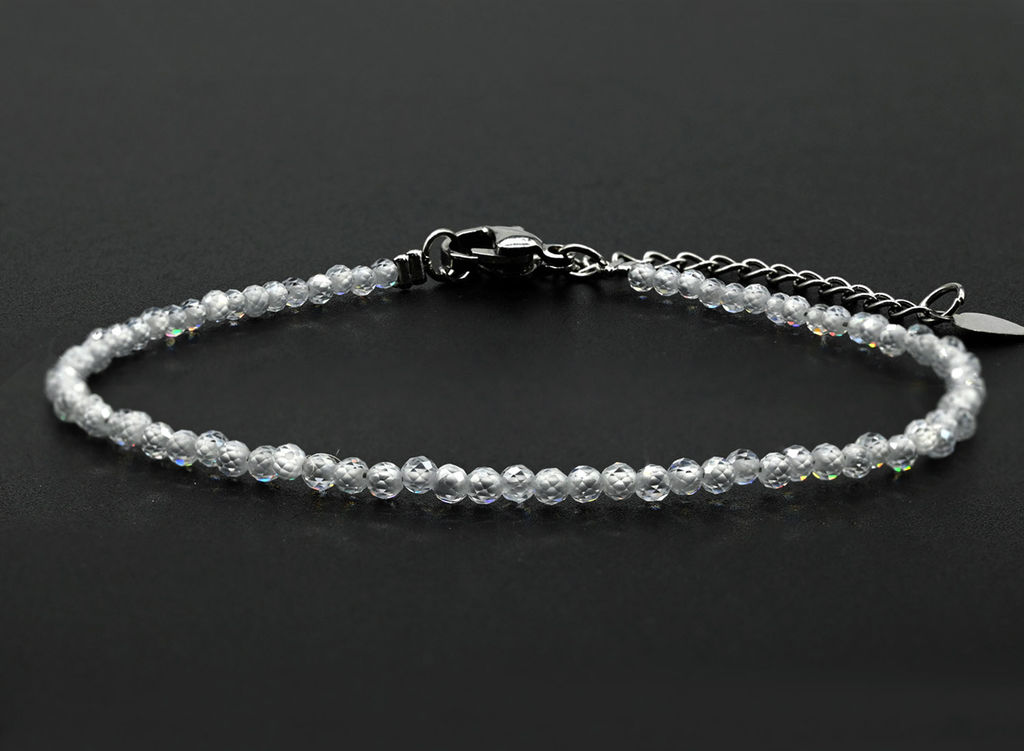 Браслет из фианитов шарик гр.2мм цв.белый, 17см