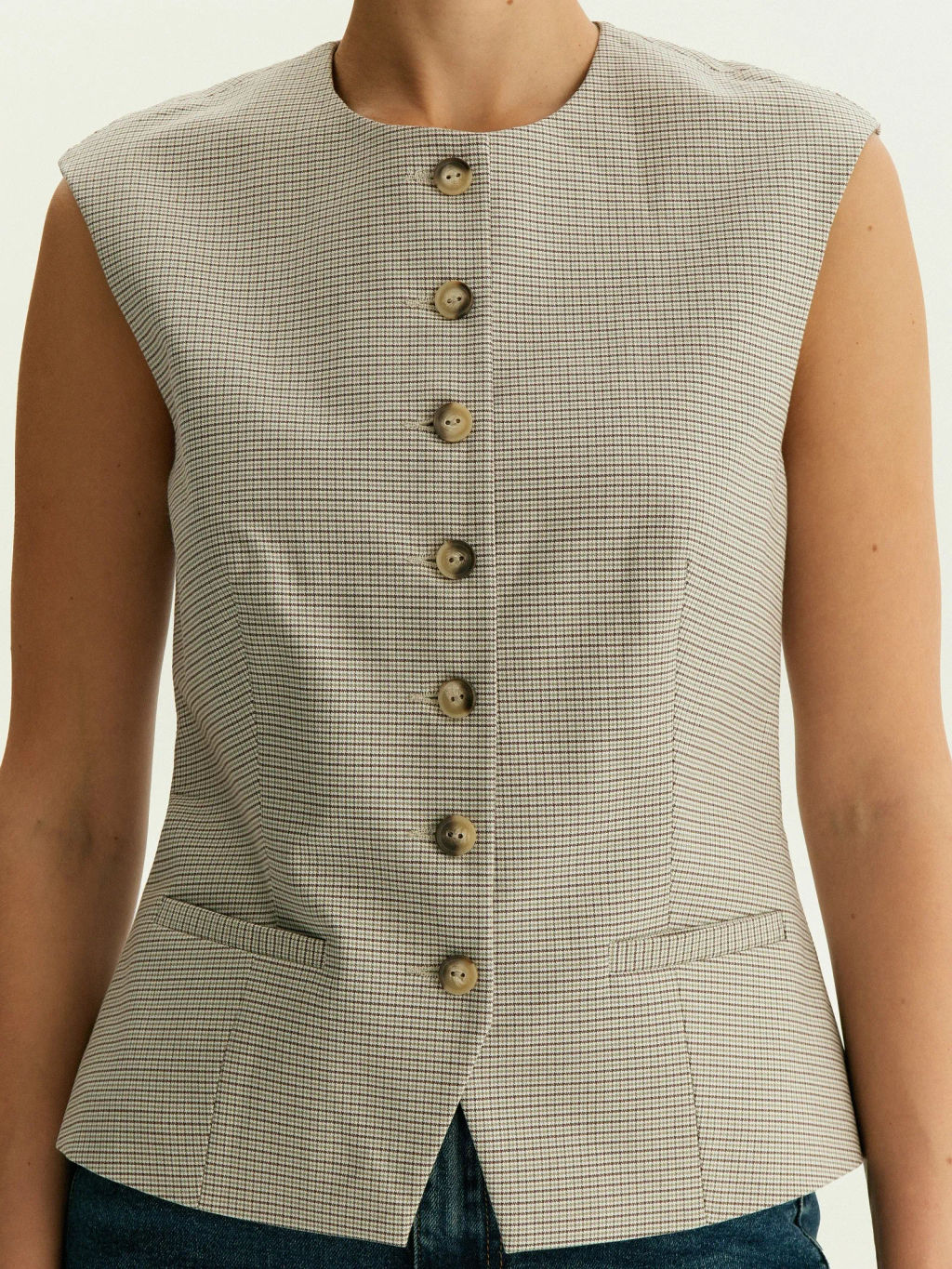 Однобортный жилет с принтом гусиная лапка, GL118/cage - Emka фото 4