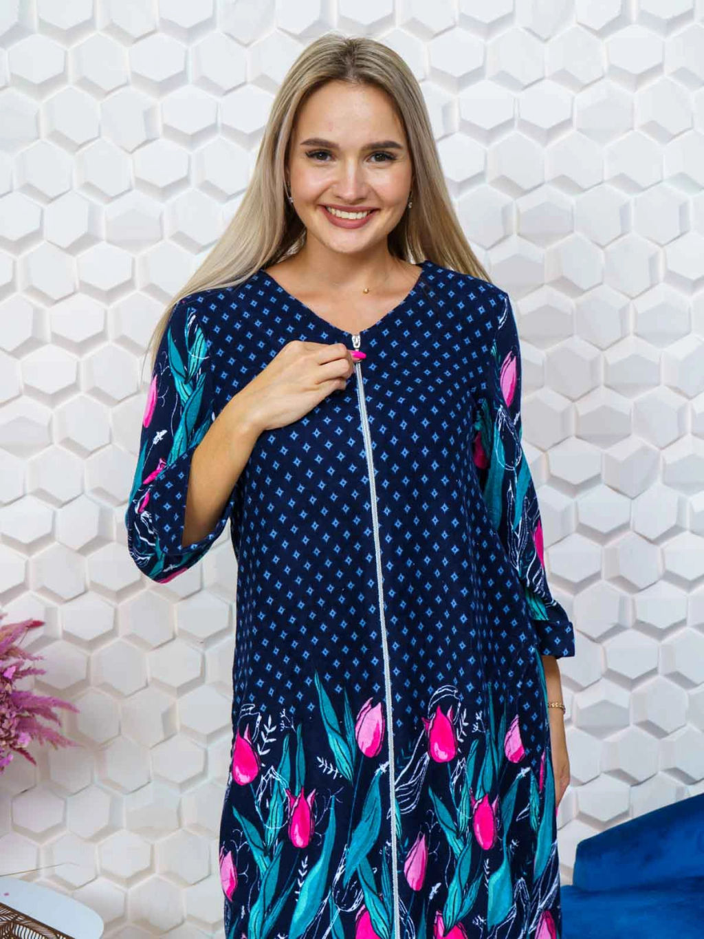 Халат женский, цвет синий