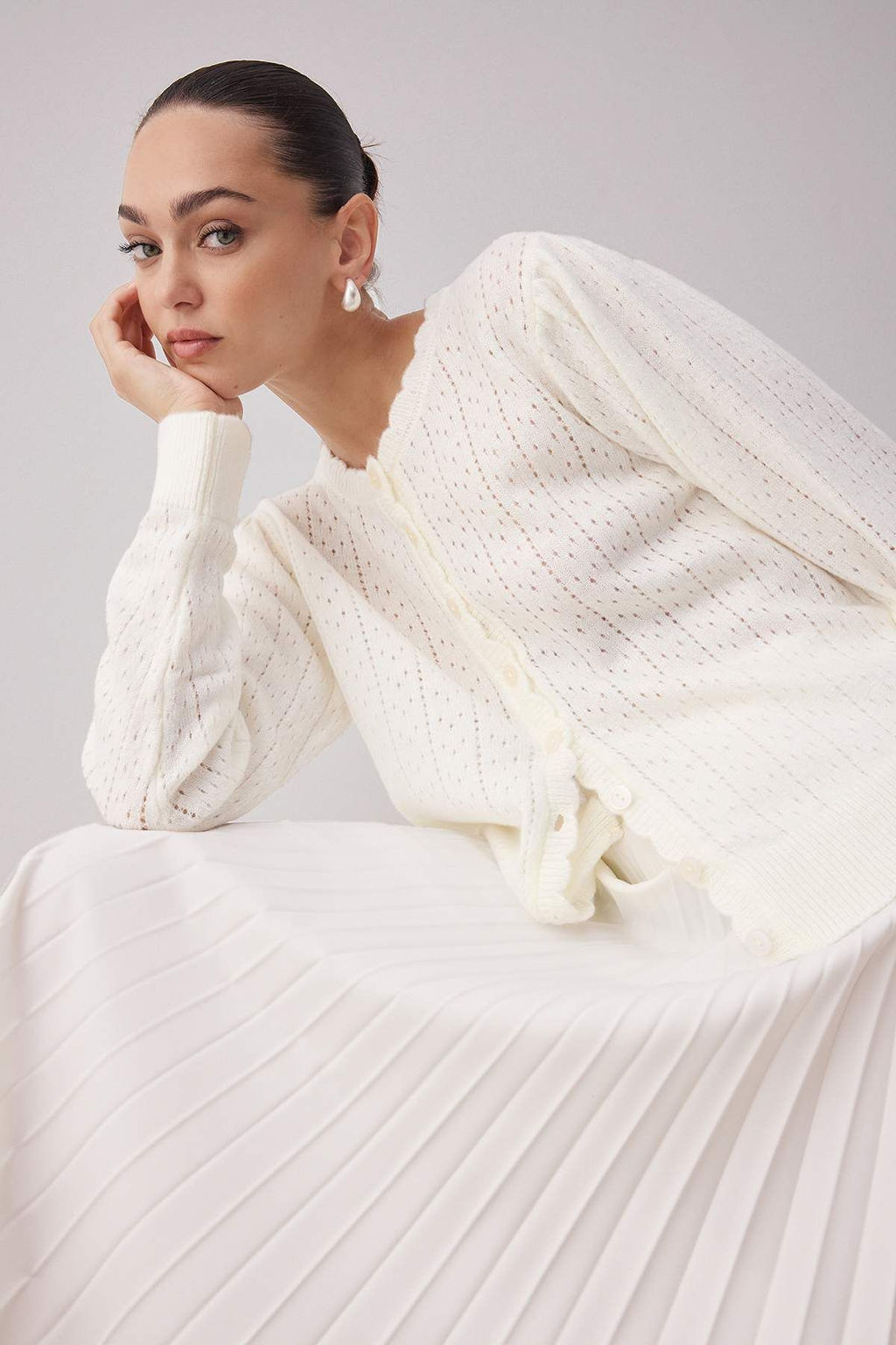 Ekru Yumusak Dokulu Ajurlu Triko H?rka TWOAW26HI00034