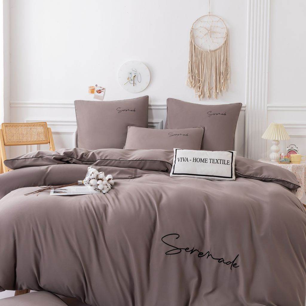 Комплект постельного белья Однотонный Сатин Вышивка CH036 1.5 спальный 70-70 2 шт