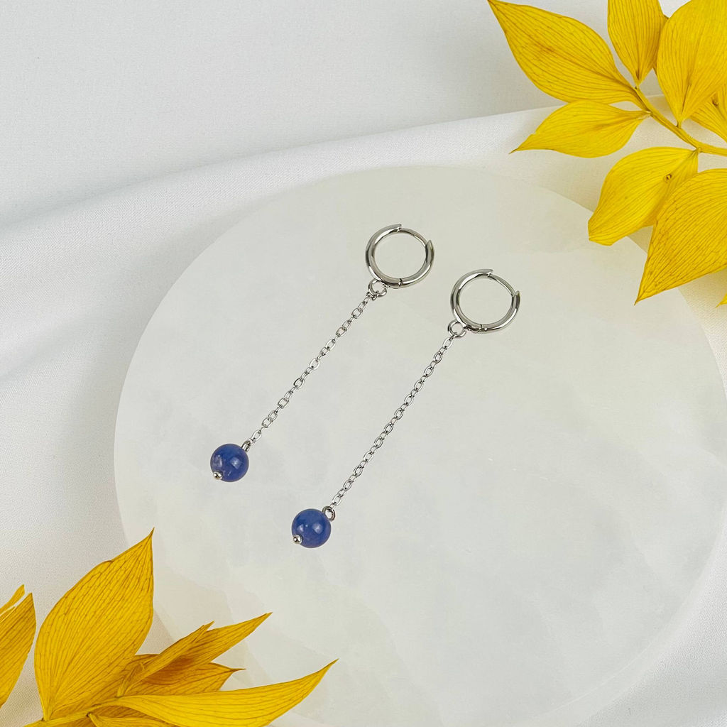 Серьги длинные из Танзанита