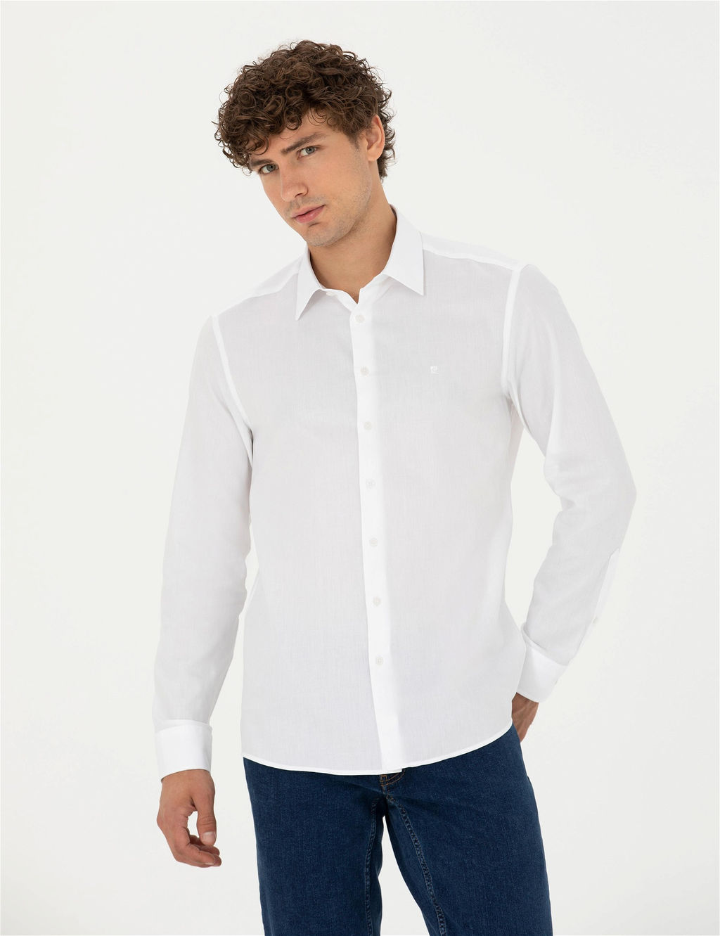 Beyaz Slim Fit Uzun Kollu Basic G_mlek - Pierre cardin фото 3