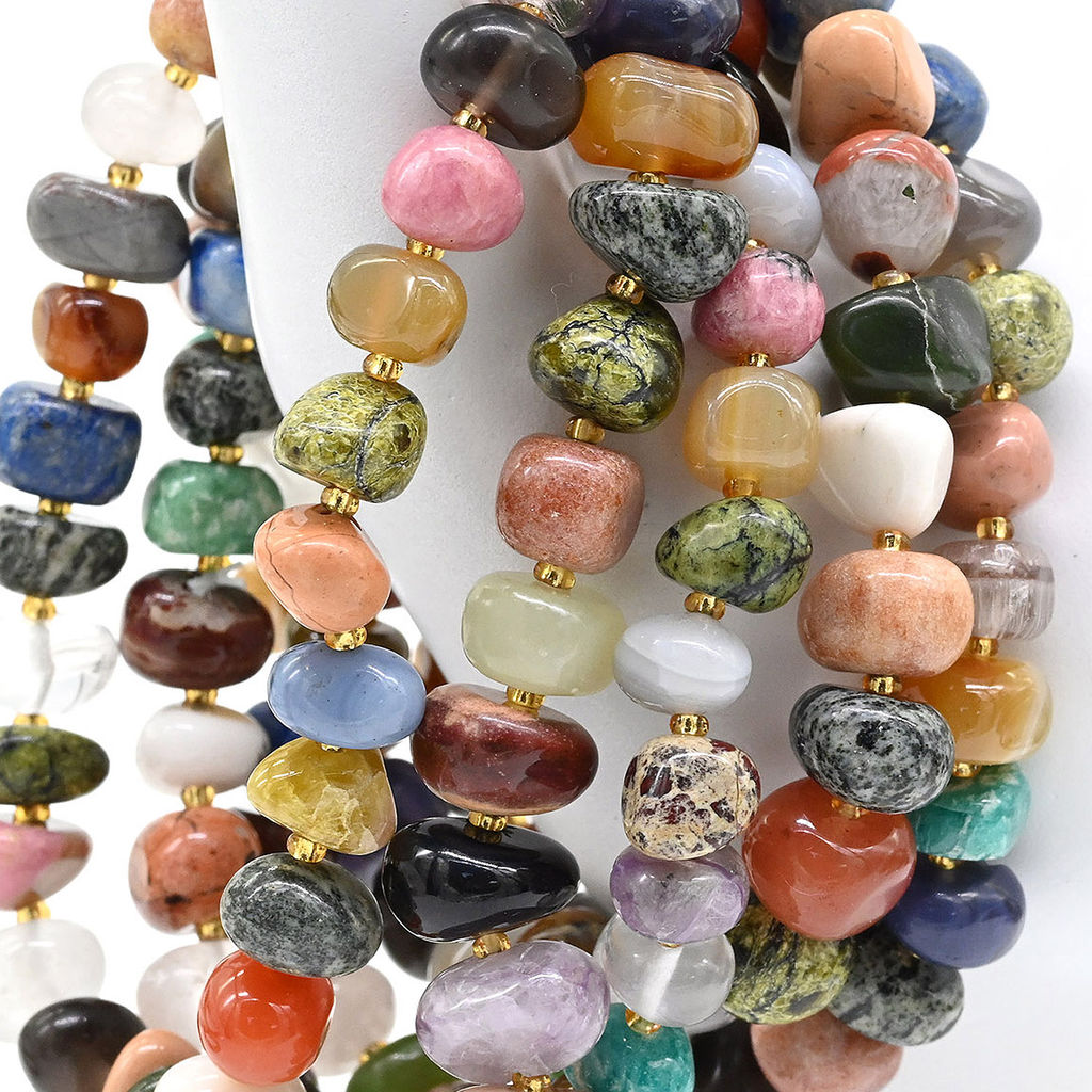 Браслет из самоцветов галтовка 8-10мм Радуга камня